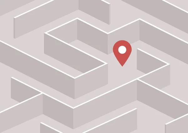 Ein Roter Geo Location Pin Versteckt Einem Labyrinth — Stockvektor
