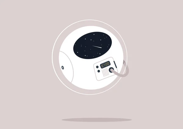 一种身穿太空服在外层空间漂浮的圆形宇航员机器人 一种未来主义的生命概念 — 图库矢量图片