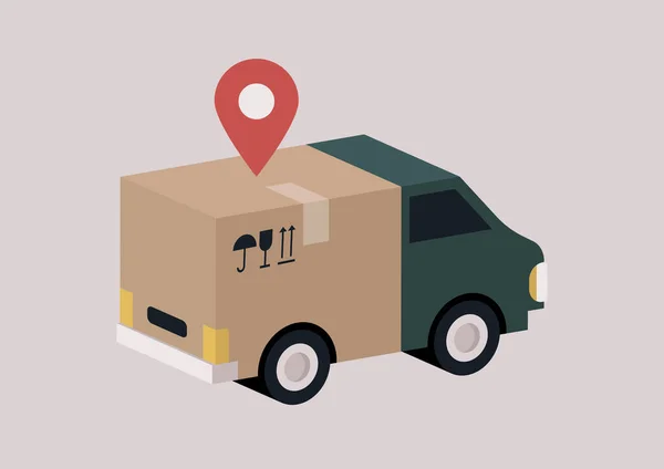 Service Livraison Camion Chargé Une Énorme Boîte Carton — Image vectorielle