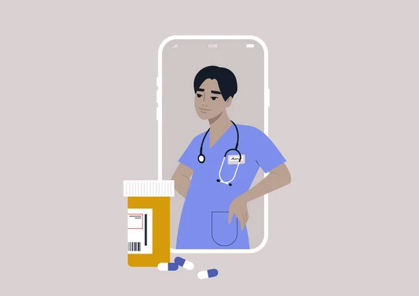 Penunjukan Medis Secara Online Untuk Obat Obatan Resep Potret Seorang - Stok Vektor