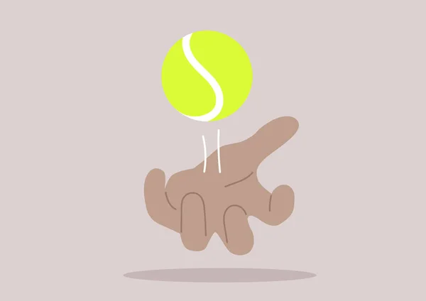 Handwerfen Mit Einem Gelben Tennisball Sport Und Erholung — Stockvektor