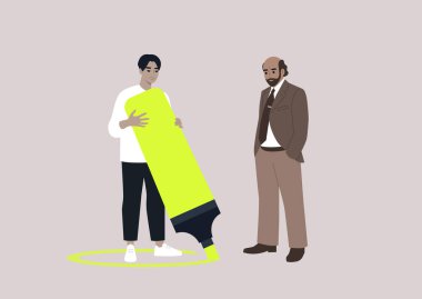 Genç Asyalı karakter, daha belirgin, sosyal mesafeli ve kişisel sınırları olan bir çember çiziyor.