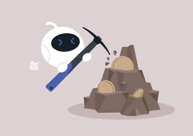 Bitcoin madenciliği, kazmayla kayaya çarpan sevimli beyaz bir robot.