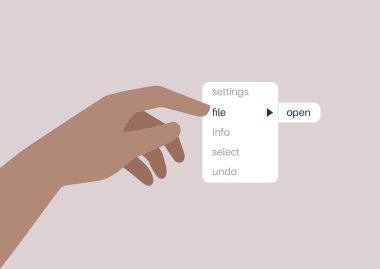 A hand clicking on a drop down menu, an augmented reality concept clipart