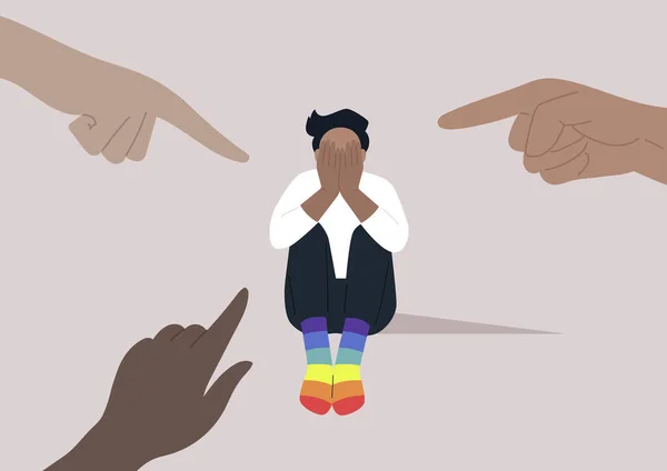 Sormet Osoittavat Lgbtq Yksilöä Korostaen Homofobiaa Epäystävällisessä Suvaitsemattomassa Yhteiskunnassa — vektorikuva