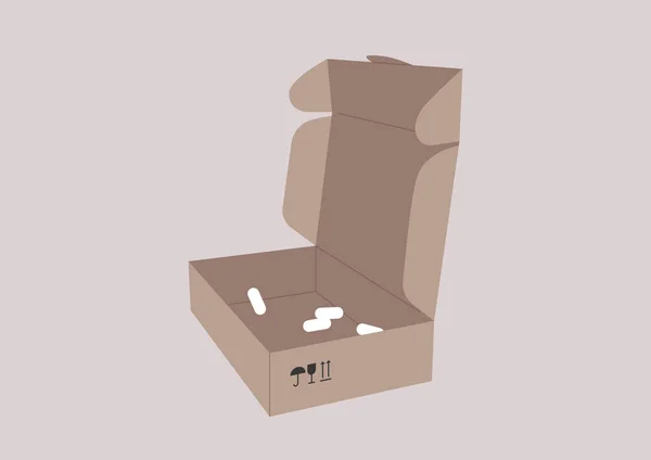 Egy Elszigetelt Kép Egy Kartondobozról Összecsukható Lebenyekkel Kézbesítési Szolgáltatással — Stock Vector