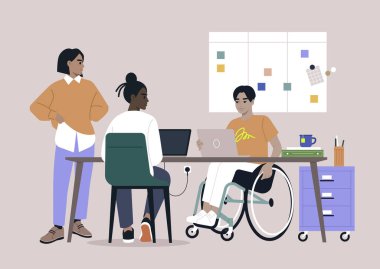 Çeşitlilik ve kapsayıcılıkla tanımlanan bir ekip, rutin personel toplantısı sırasında bir proje tartışmasında yer aldı.