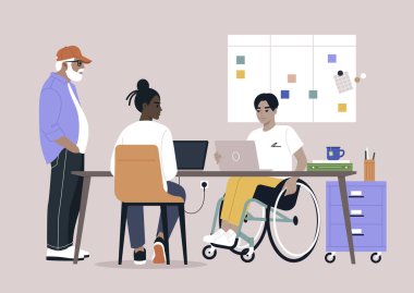 Çeşitlilik ve kapsayıcılıkla tanımlanan bir ekip, rutin personel toplantısı sırasında bir proje tartışmasında yer aldı.