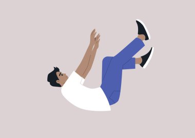 Genç bir karakter serbest düşüşte, umutsuz ve ilgisiz hissederek dibe vuruyor.