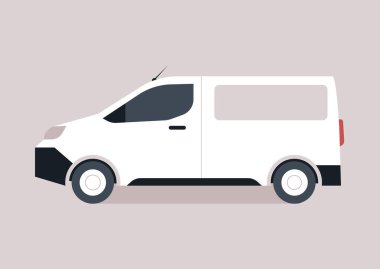 Yan görünümde paket ve posta iletimi için kullanılan tipik bir kurye servis aracını temsil eden bir panelvan resmi