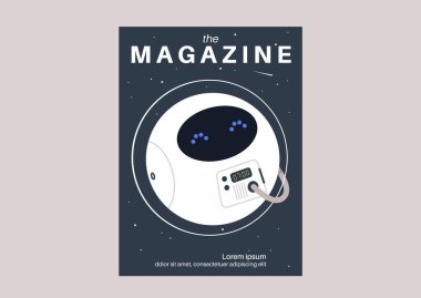 Uzayda süzülen bir uzay giysisi giyen yuvarlak bir astronot robotu, gelecekteki yaşam konsepti