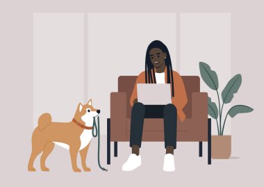 Önemli bir iş görüşmesi sırasında, karakter Shiba Inu sürekli bir tasma ile onların dikkatini çekmeye çalışır, dışarıda bir yürüyüş özlemi ima eder.