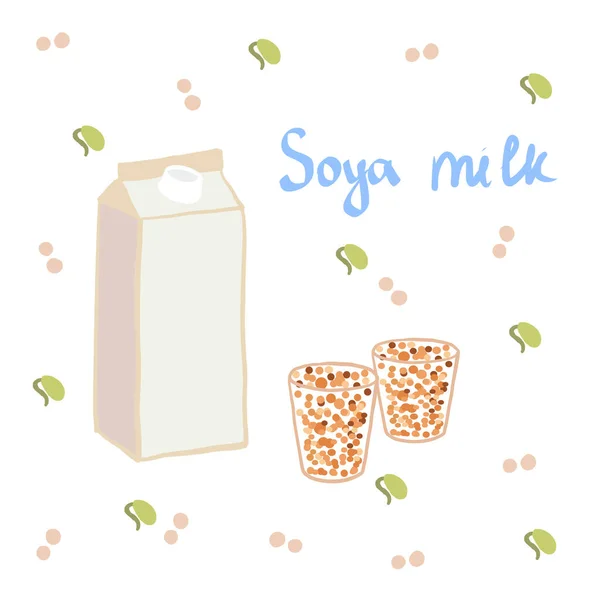 Vector Soya Product Foodstuff Illustration Plate Dessin Animé Lait Soja — Image vectorielle