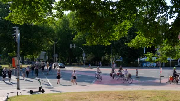 Alemania Munster Circa 2022 Travesía Centro Ciudad Gente Ciclistas Cruzando — Vídeos de Stock