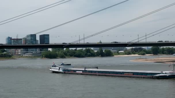 Germany Dusseldorf Circa 2022 Cargo Ship Barge Goes North Rhine — Stock Video