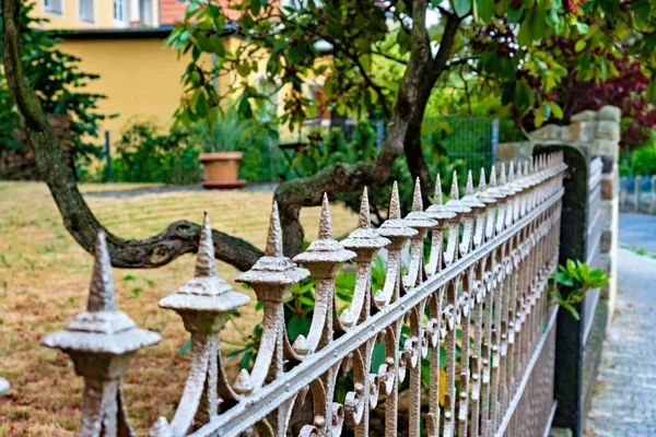 White Iron Fence Front House Tree Background Germany — Stock Photo, Image