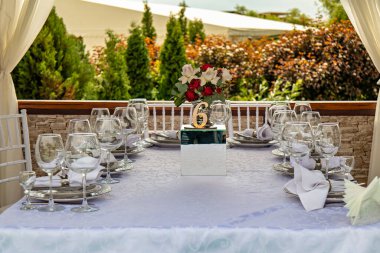 Bu, güzel bir masa resmi. Özel bir durum için. Düğün ya da yıldönümü kutlaması gibi.