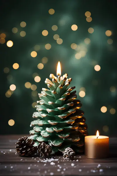burning candle in christmas tree form