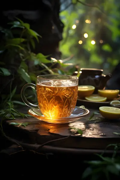 cup of tea with lemon in the evening.