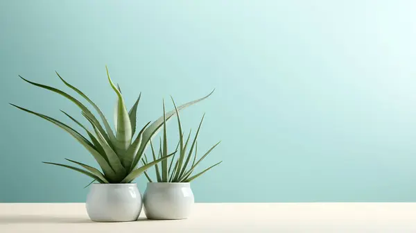beautiful plant in vase on table near color wall