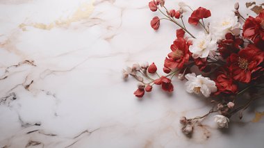 beyaz mermer arkaplanda çiçekler