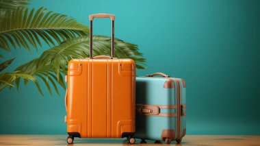  Tahta arka planda bavulu olan seyahat çantasının. tatil ve seyahat kavramı