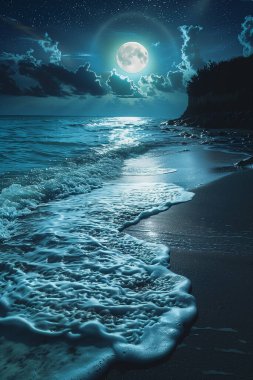 Güzel gece manzarası Denizin üzerinde ay