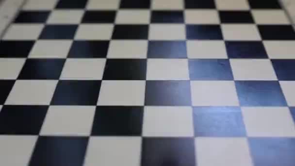 Chessboard Combination White Black Wooden Chess Figures Top View High — Vídeo de Stock