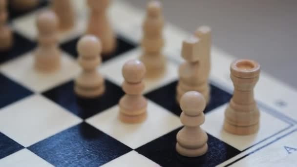 Chessboard Combination White Black Wooden Chess Figures Top View High — Vídeos de Stock