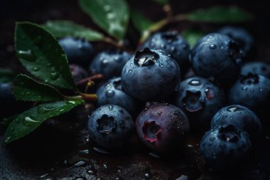 Taze doğal antioksidan yaban mersini yığını. Makro detaylı..