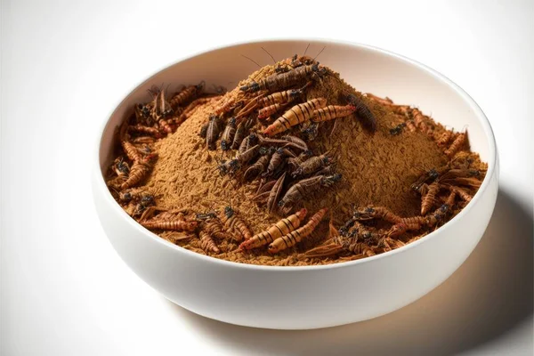 bowl of ground mealworms and crickets flour, EU food regulation 2023