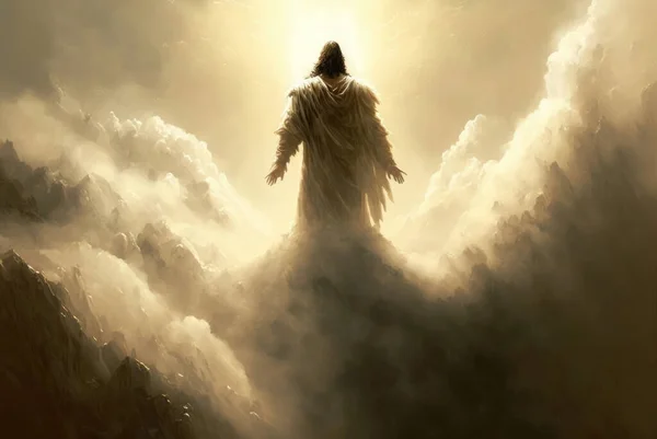 Ilustración Silueta Una Persona Cielo Imagen Conceptual Para Jesucristo Ascendiendo — Foto de Stock