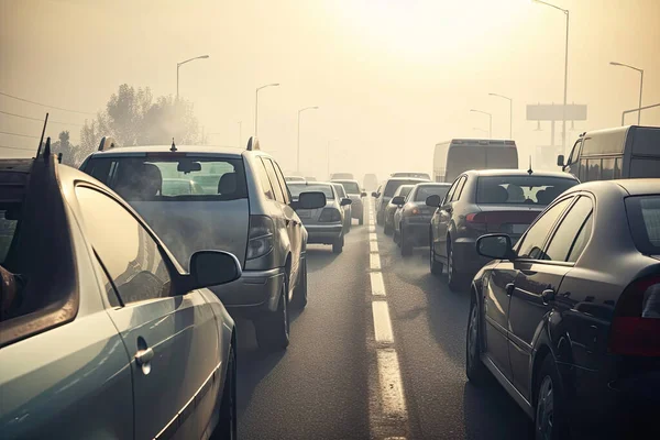 stock image traffic jam in the city with visible air polution