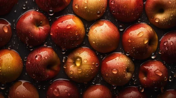 苹果上的水滴 可见的水滴 头顶角 — 图库照片