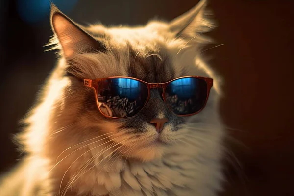 Close Portrait Cat Sun Glasses — Stock Photo, Image