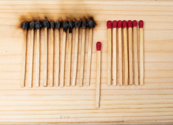 Row Burning Matches All Matches White Background Spread Fire One — Stock Photo, Image