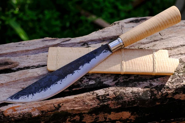 Nep Нож Тайский Родной Нож Выживания Лесу Старой Деревянной Деревянной — стоковое фото