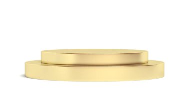 Beyaz arka planda izole edilmiş altın silindir podyum. 3d illüstrasyon.