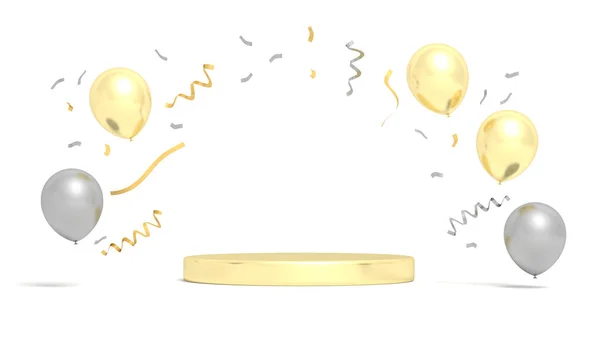 Podium with golden balloons. Product presentation. 3d illustration.
