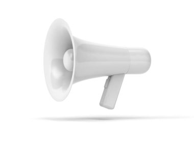 Beyaz arka plan üzerinde izole megafon. 3D çizim.