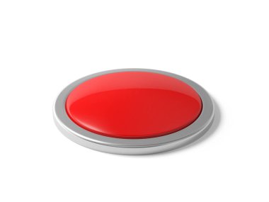 Red button isolated on white background. Pressed. 3d illustration.
