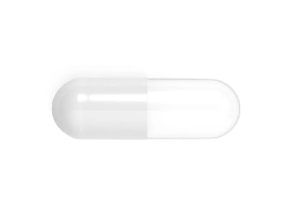 Pillola Bianca Isolata Sfondo Bianco Vetro Illustrazione — Foto Stock