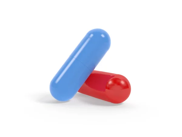 白の背景に赤と青の錠剤が単離された 3Dイラスト — ストック写真