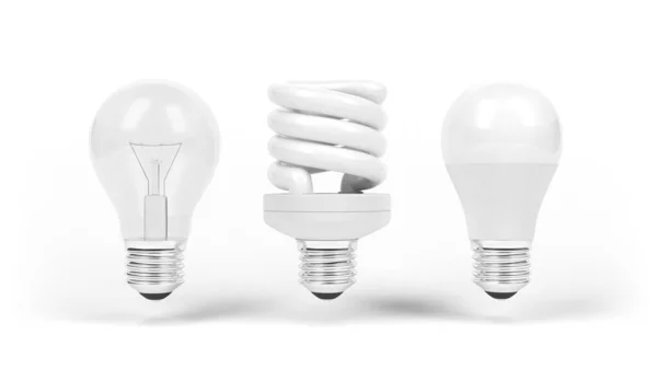 Diode Électroluminescente Ampoule Incandescente Lampe Fluorescente Compacte Ampoules Isolées Sur — Photo