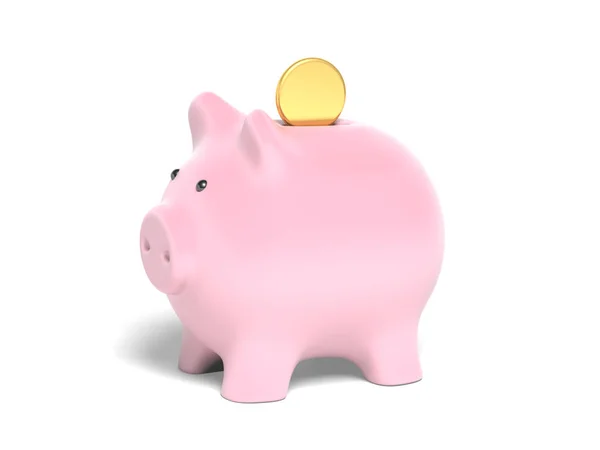 Rózsaszín Malac Bank Érme Elszigetelt Fehér Alapon Pénztakarékossági Koncepció Illusztráció — Stock Fotó