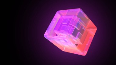 Soyut küp siyah arkaplanda izole edildi. 3d illüstrasyon.