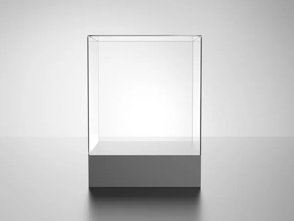 ガラス台座のショーケース 灰色の製品表示 金属だ 3Dイラスト ストックフォト