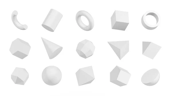 白い背景に孤立した幾何学的形状 3D形状のセット 3Dイラスト ロイヤリティフリーのストック写真