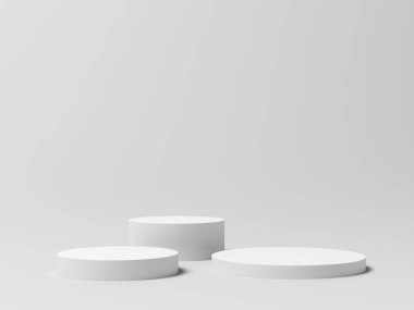 Ürün sergisi. Çizgileri göster. Ayağa kalk. Beyaz renk. 3d illüstrasyon.