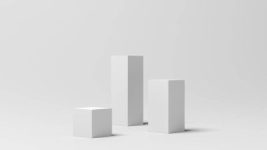 Ürün sergisi. Çizgileri göster. Ayağa kalk. Beyaz renk. 3d illüstrasyon.